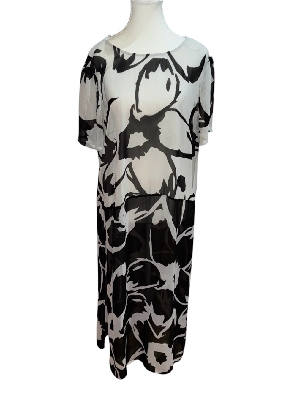 Floral abstract sheer short sleeve overlay maxi dress
